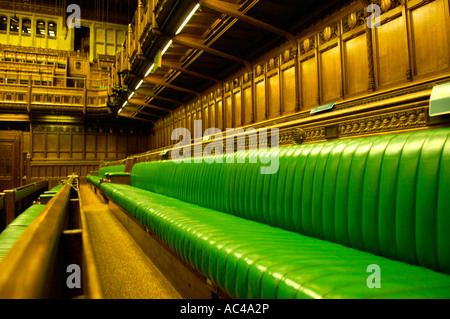 Leere Hinterbänke UK Parlament Stockfoto