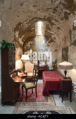 Al Capones Zelle an der Eastern State Penitentiary, heute ein Museum in Philadelphia, Pennsylvania. Stockfoto