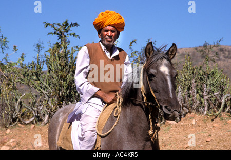 Indien Indien Rajasthan Bauer Bauernhof Mensch Pferd Stockfoto