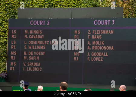 Auftrag des Spiels für die Plätze 2 und 3 über die Öffnung Tag Wimbledon Tennis Championship 2007 UK Stockfoto