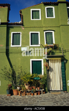 Grün lackiert Haus auf der Insel Burano in der Nähe von Venedig, Italien Stockfoto