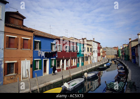 Bunt bemalten Häusern, Insel Burano, Venedig (Italien) Stockfoto