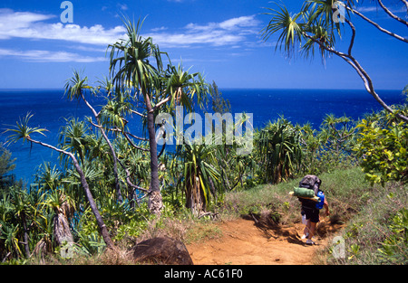 Wanderer auf dem Kalalau Trail Kokee State Park Na Pali Küste Kauai Hawaii USA Stockfoto