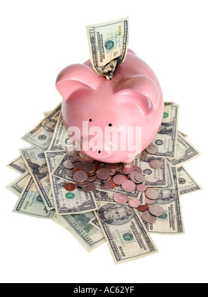 Sparschwein und Geld Stockfoto