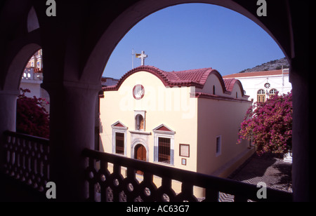 Griechenland Dodekanes Inseln Symi Blick auf das 18. Jahrhundert byzantinischen Stil Kloster Panormitis oder dem Erzengel Michael Stockfoto