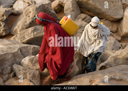 GEDWEIN WESTERN SOMALIA gehen 28. Februar 2006 Frauen zurück in ihr Dorf mit Wasser, die sie aus einem Wasser-Reservoir gesammelt haben Stockfoto