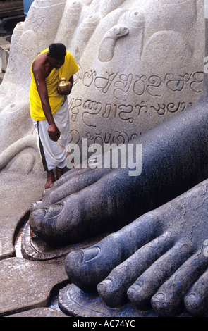 FÜßEN DER STATUE DES GOMMATESHVARA IM SRAVANA BELGOLA KARNATAKA Stockfoto