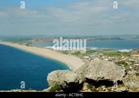 Chesil Beach und Portland Harbour Stockfoto