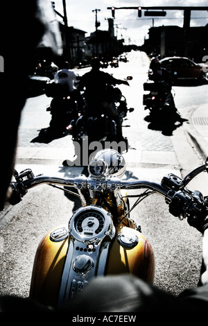 Blick des Fahrers vom Harley Davidson Motorrad Stockfoto