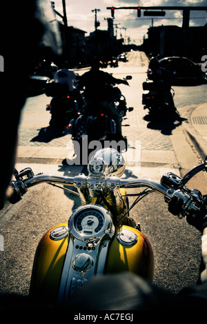 Blick des Fahrers vom Harley Davidson Motorrad Stockfoto