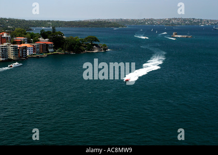 Jetboot-Rennen über Sydney Harbour, New South wales Australien. Stockfoto