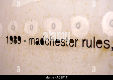 Madchester Regeln der Hacienda 1989 Nachtclub Manchester Musik Geschichte Erbe England Englisch Haus Metall Metallic, das Vereinigte Königreich Stockfoto