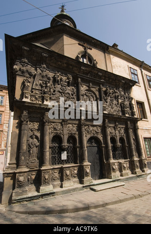 "Schwarze Stein geschnitzten Fassade der Boim Chapel Lemberg Lwow Lemberg Ukraine Western" Stockfoto