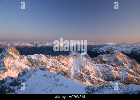 Blick auf den Alpstein-Bereich im Abendlicht, Schweiz Stockfoto