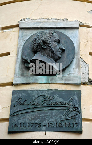 Gedenktafel des österreichischen Komponisten Johann Nepomuk Hummel, Bratislava, Slowakei Stockfoto