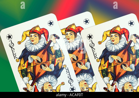 Drei Joker, Spielkarten Stockfoto