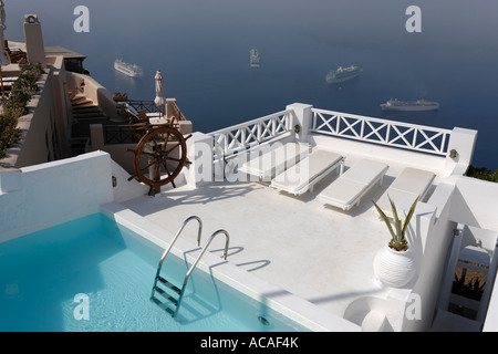 Blick vom Hotel, Imerovigli, Santorin, Ägäis, Griechenland, Europa Stockfoto
