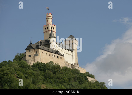 Marksburg über dem Rhein-Tal in der Nähe von Braubach, Rheinland-Pfalz, Deutschland Stockfoto