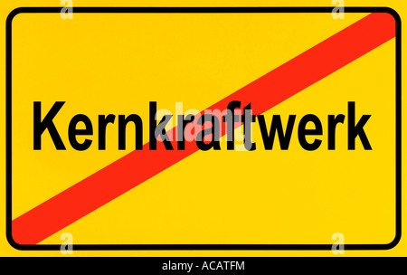 Deutsche Stadtgrenzen Zeichen symbolisiert Ende des Kernkraftwerks Stockfoto