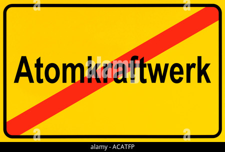 Deutsche Stadtgrenzen Zeichen symbolisiert Ende des Kernkraftwerks Stockfoto