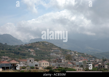 Luftbild in Kissamos (Kastelli) Stadt, griechische Insel Kreta Stockfoto