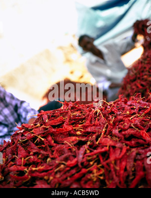 Chiilies in einem Markt, Goa, Goa, Indien Stockfoto