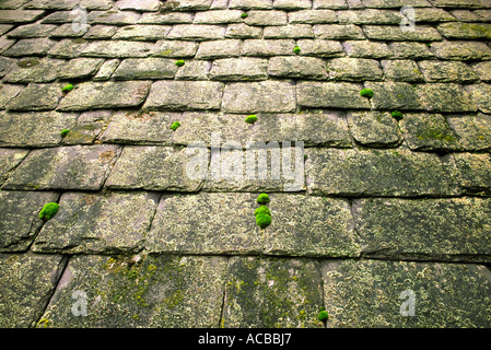 Blick auf Schieferdach, hergestellt aus Swithland Schiefer Newtown Linford Leicestershire England UK Stockfoto