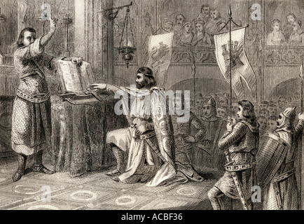 König Alfonso VI Vereidigung El Cid in Santa Gadea Kirche, Burgos, dass er nicht an den Tod von König Sancho II. Stockfoto