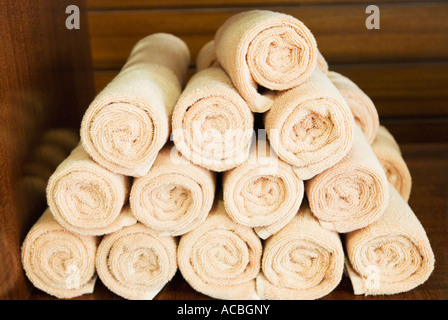 Nahaufnahme eines Stapels von Handtüchern Stockfoto