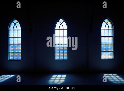 Fenster der Kirche als Kulisse des Films Landschaft Stockfoto