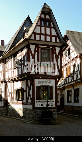 Fachwerkbauten aus dem 18. Jahrhundert in Braubach, oberen mittleren Rheintal, Deutschland, Stockfoto