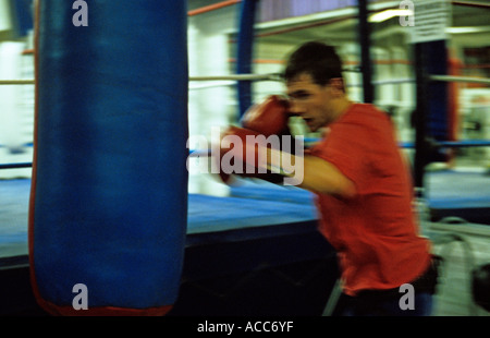 Ein Boxer training in einem Fitnessstudio in London Vereinigtes Königreich Stockfoto