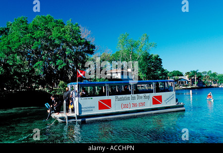 Tauchboot in die drei Schwestern Manatee Zufluchtsort USA Florida FL Crystal River Stockfoto