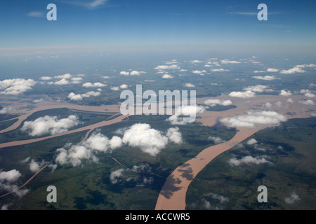 Flug über die Missionen Provinz über den Paraná-Fluss in der Nähe von Iguazu Wasserfälle, Argentinien Stockfoto