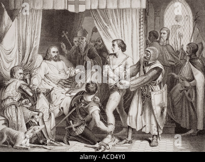 Richard Coeur de Lion verzeiht Bertrand de Gurdun, der sein Leben versucht hatte. Stockfoto