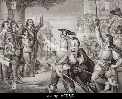 Die Eröffnungsszene des Großen Bürgerkrieges. Charles I. stellte seinen Standard in Nottingham auf Stockfoto