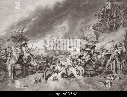 Die Schlacht von La Hogue. Zerstörung der französischen Flotte am 22. Mai 1692. Stockfoto