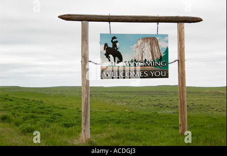 Willkommen in Wyoming Schild USA Stockfoto