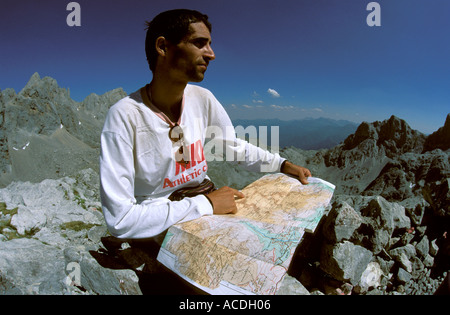 Cabana Veronica David Studium der Karte Central Massif Urrieles Stockfoto
