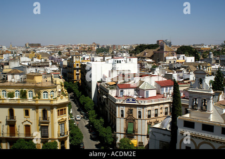 Blick vom Turm der Kathedrale Giralda ehemalige Minarett der Moschee Sevilla Andalusien Spanien Sevilia Andalusien Espana España Stockfoto