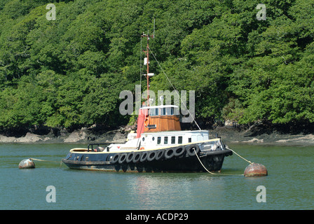 Alte Schlepper vor Anker im Fluss Dart in der Nähe von Dartmouth Devon England Vereinigtes Königreich UK Stockfoto