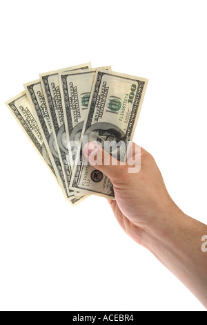 Hand, die 100-Dollar-Scheine Stockfoto