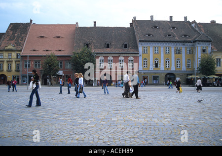 Piata Mare in Sibiu Rumänien Stockfoto