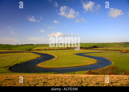 OX Bow River, der Fluss Cuckmere Haven, South Downs Way, 7 Schwestern Klippen, Sussex, England, Großbritannien, UK Stockfoto