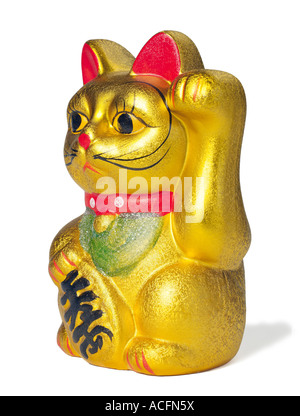 Maneki-Neko Gold Figur Stockfoto