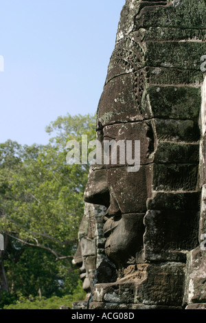 Geschnitzte Buddha Gesichter. Bayon, Angkor, Kambodscha Stockfoto