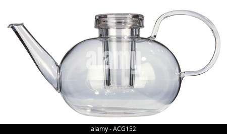 klar Glas Teekanne mit Tee-Blatt-Halter Stockfoto