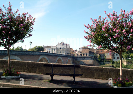 Wein-Stadt Bergerac auf dem Dordogne Frankreich Riverside walk Stockfoto