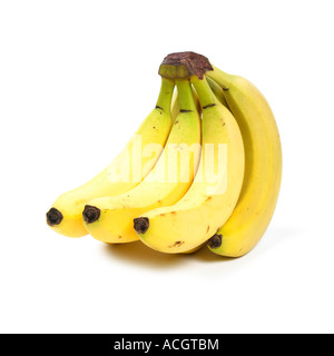 eine frische reife Bündel Bananen auf einem weißen Hintergrund Stockfoto