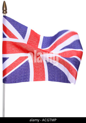 Ein Union Jack-Flagge im Wind auf weißem Hintergrund Stockfoto